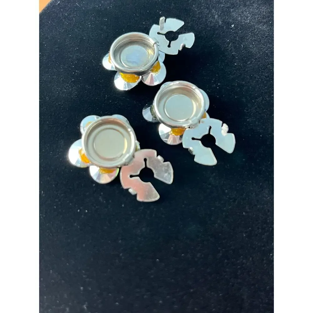 Vintage Rhinestone Button Covers Rainbow Flower Cluster Clip Set of 3